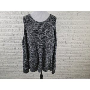 Woman Within 2X Black White Marled Cold Shoulder Sweater Boat Neck Knit SWE57E